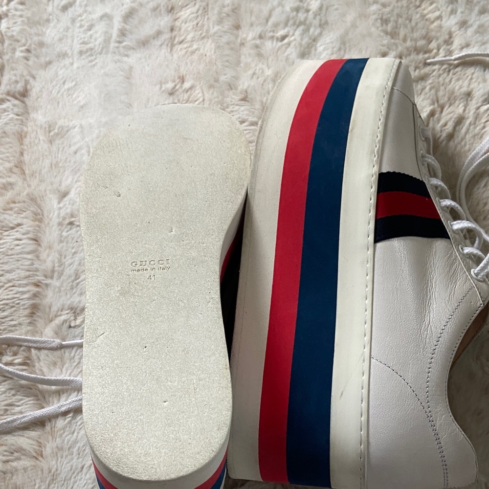 Gucci White Platform Sneakers with Red & Blue Stripe 9/9.5 US Women’s - Picture 4 of 10